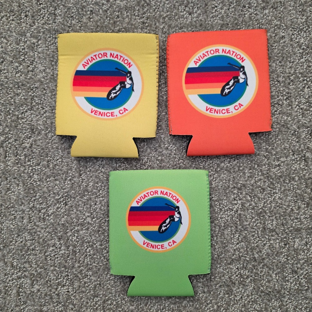 Aviator Nation Venice CA Can Cooler 3 Pack Yellow Orange Green Retro Surf Logo